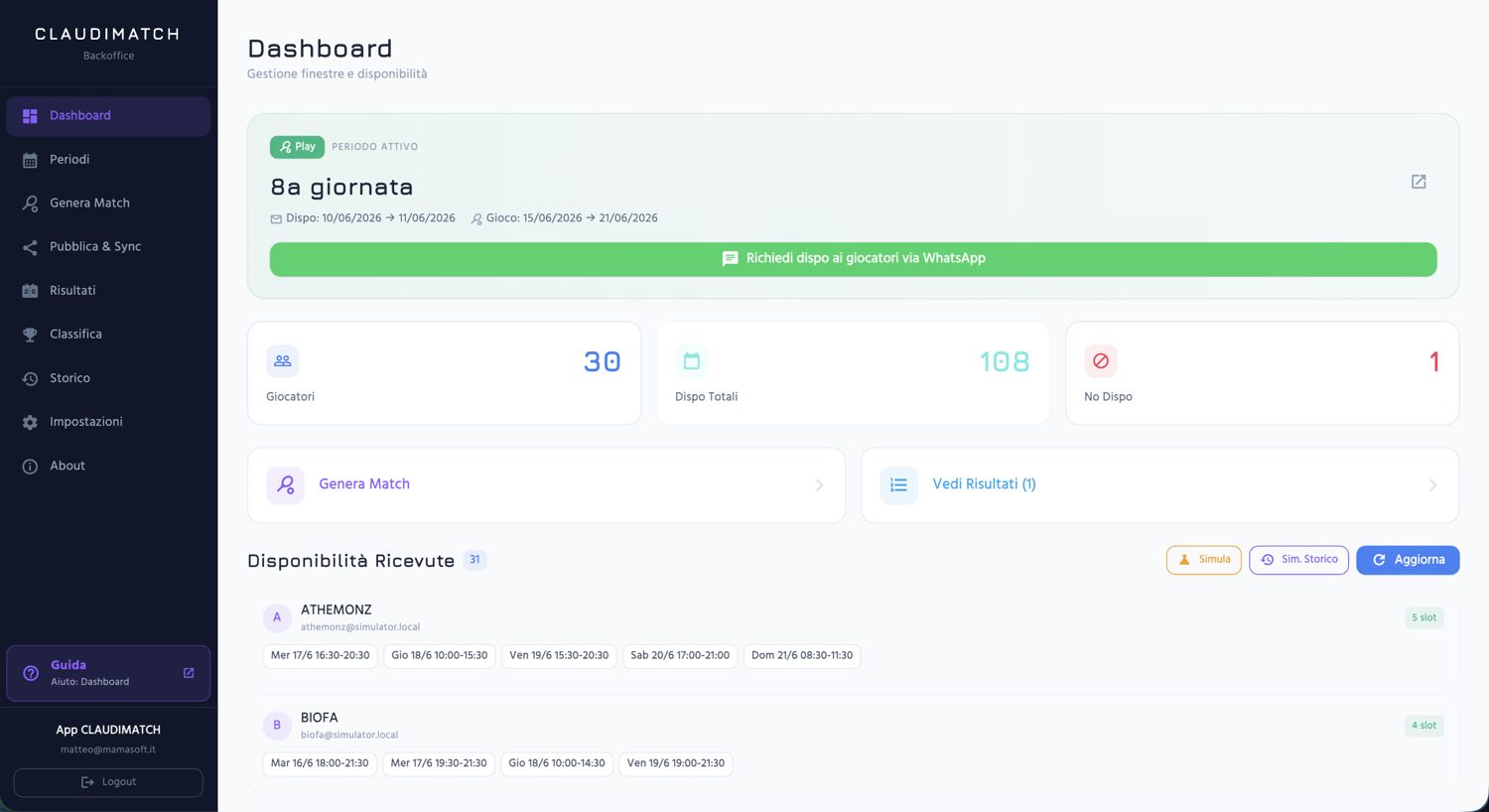 Dashboard Claudimatch